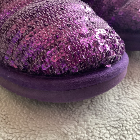 UGG Classic Short Sparkle Suede Sherpa Lined Snow Boots Purple Reign Sz 6 - Picture 15 of 17